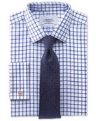 Charles Tyrwhitt Charles Tyrwhitt Classic Fit Non-iron Twill Grid Check Royal Blue Cotton Dress Shirt Size 15/33
