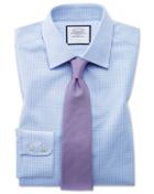  Slim Fit Light Sky Blue Small Gingham Cotton Dress Shirt Single Cuff Size 14.5/32 By Charles Tyrwhitt