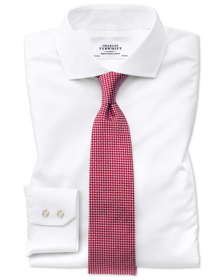  Slim Fit Spread Collar Non-iron Natural Cool White Cotton Dress Shirt Single Cuff Size 15/34 By Charles Tyrwhitt