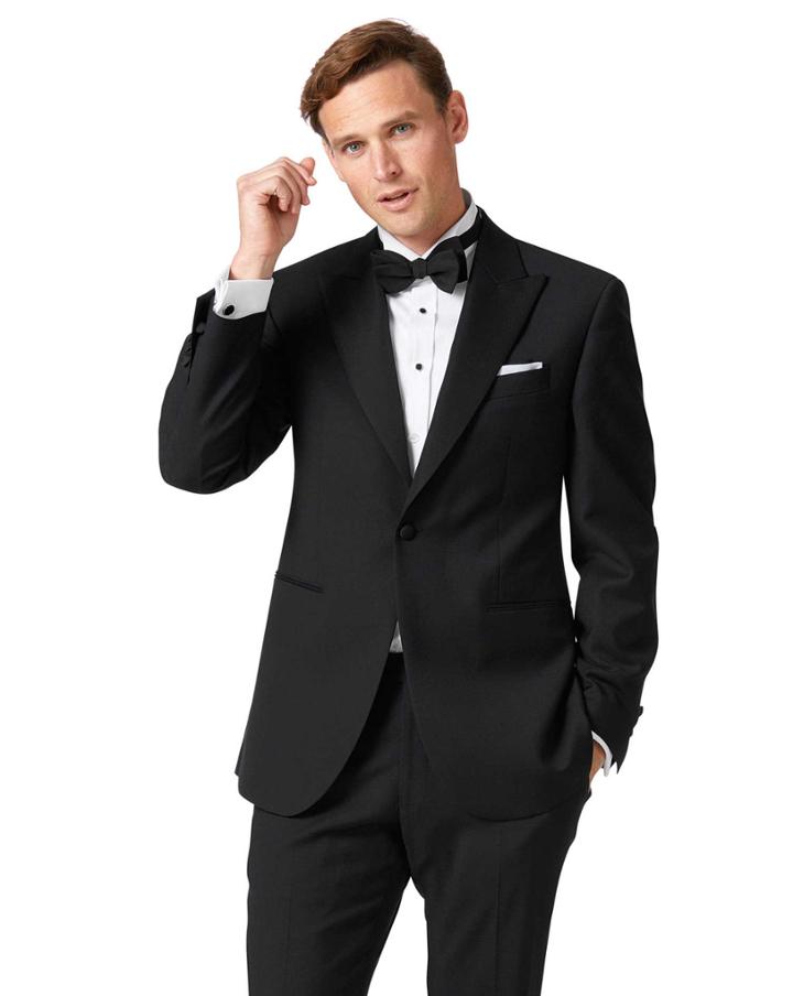  Black Classic Fit Peak Lapel Tuxedo Wool Jacket Size 38 By Charles Tyrwhitt
