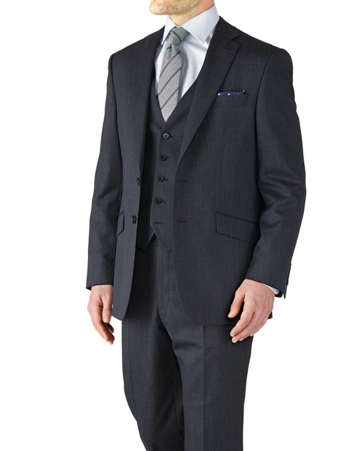 Charles Tyrwhitt Navy Classic Fit End-on-end Business Suit Wool Jacket Size 36 By Charles Tyrwhitt