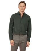  Slim Fit Dark Green Fine Button-down Corduroy Plain Cotton Casual Shirt Single Cuff Size Large By Charles Tyrwhitt