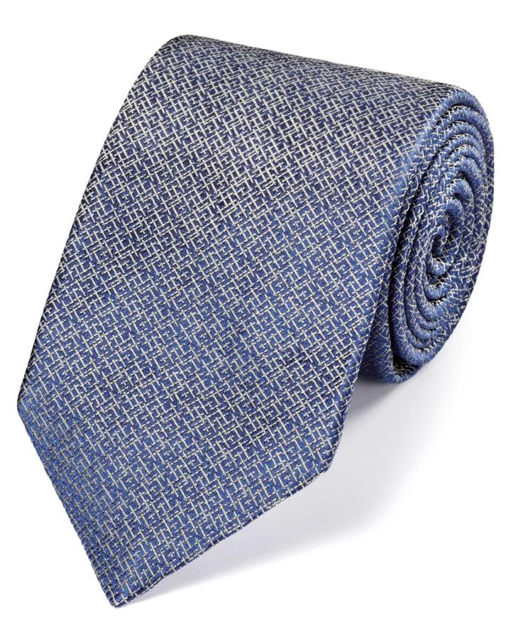 Charles Tyrwhitt Charles Tyrwhitt Blue And White Silk Textured Luxury Tie