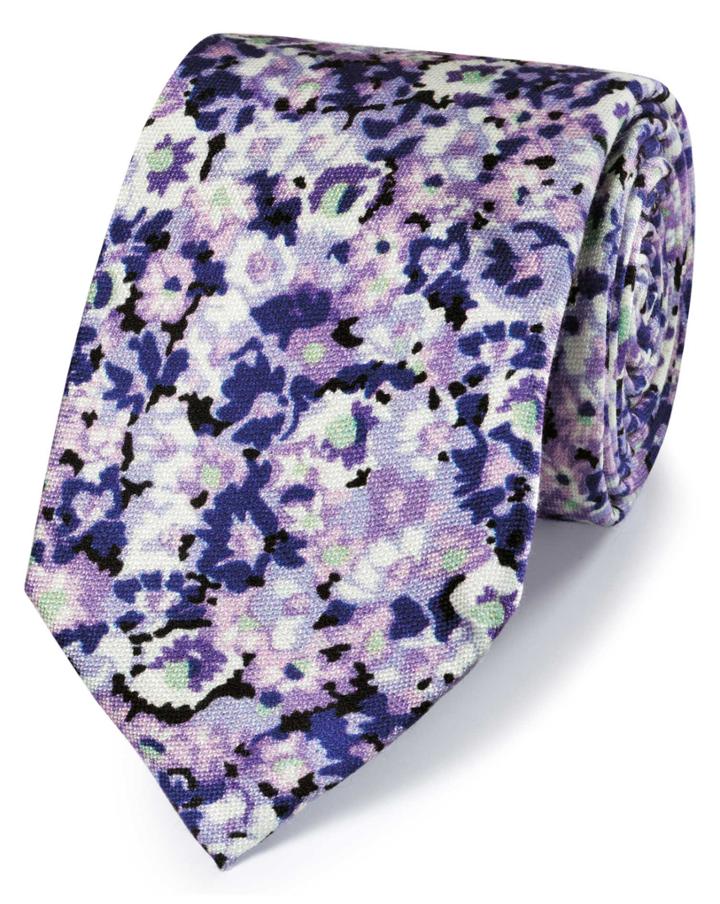  Purple Floral Cotton Silk Printed Classic Tie By Charles Tyrwhitt