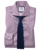 Super Slim Fit Non-iron Spread Collar Berry Twill Stripe Cotton Dress Shirt Single Cuff Size 15.5/33 By Charles Tyrwhitt