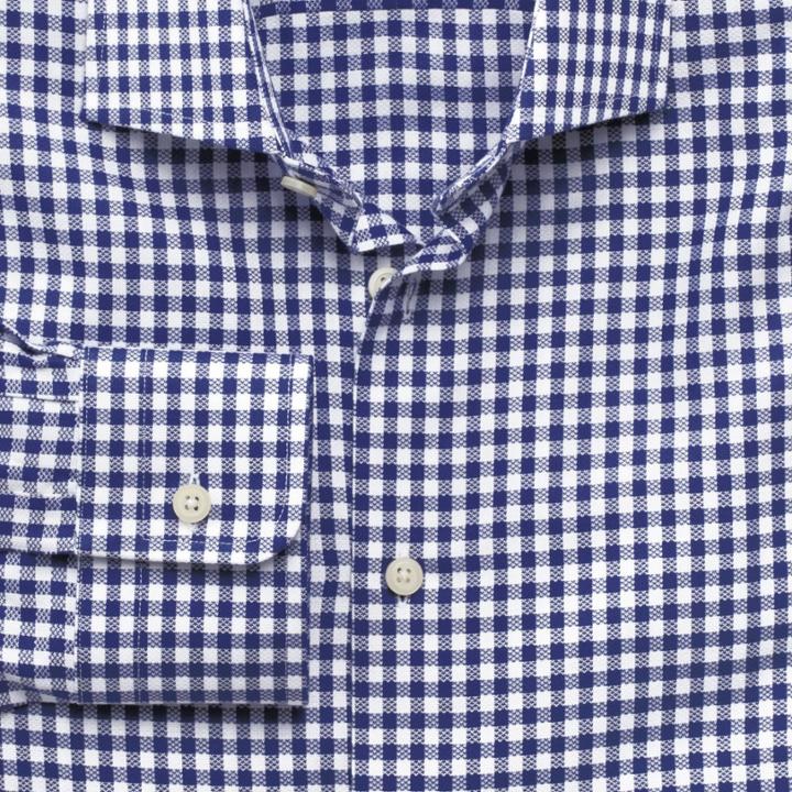 Charles Tyrwhitt Slim Fit Semi-spread Collar Business Casual Dobby Check Navy Egyptian Cotton Dress Casual Shirt Single Cuff Size 16.5/36 By Charles Tyrwhitt