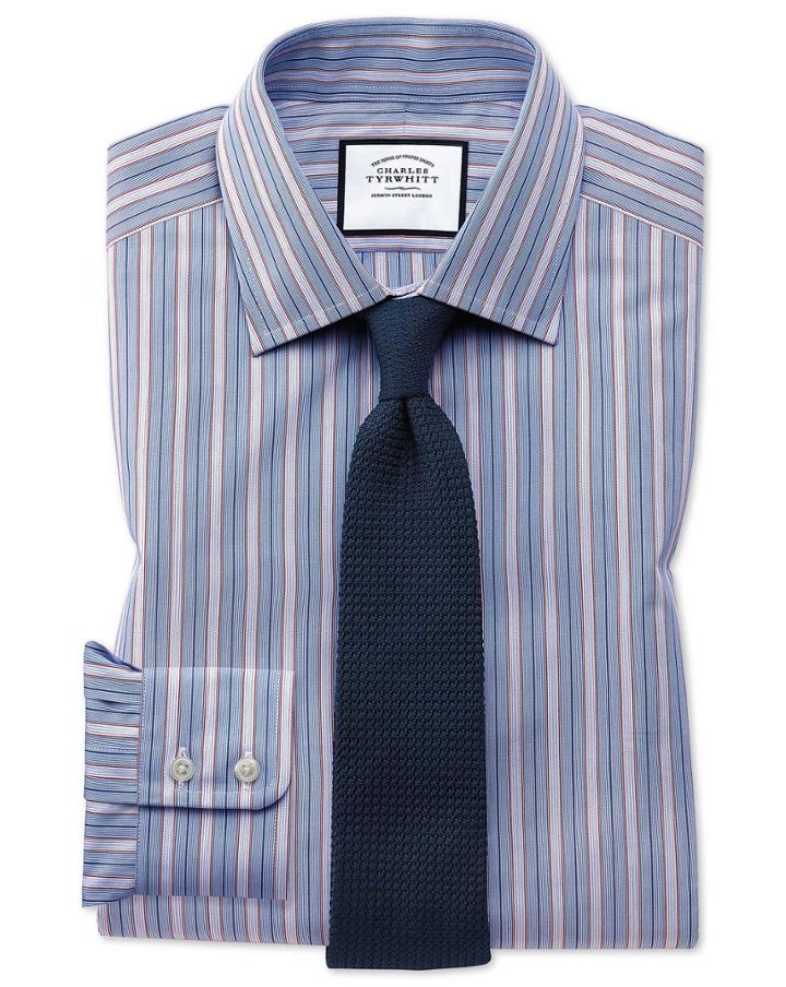  Classic Fit Red Multi Stripe Egyptian Cotton Dress Shirt French Cuff Size 15.5/35 By Charles Tyrwhitt