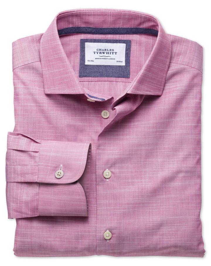 Charles Tyrwhitt Charles Tyrwhitt Extra Slim Fit Semi-spread Collar Business Casual Slub Cotton Pink Egyptian Cotton Dress Shirt Size 15.5/34