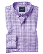  Classic Fit Lilac Check Gingham Soft Washed Non-iron Stretch Poplin Cotton Casual Shirt Single Cuff Size Large By Charles Tyrwhitt