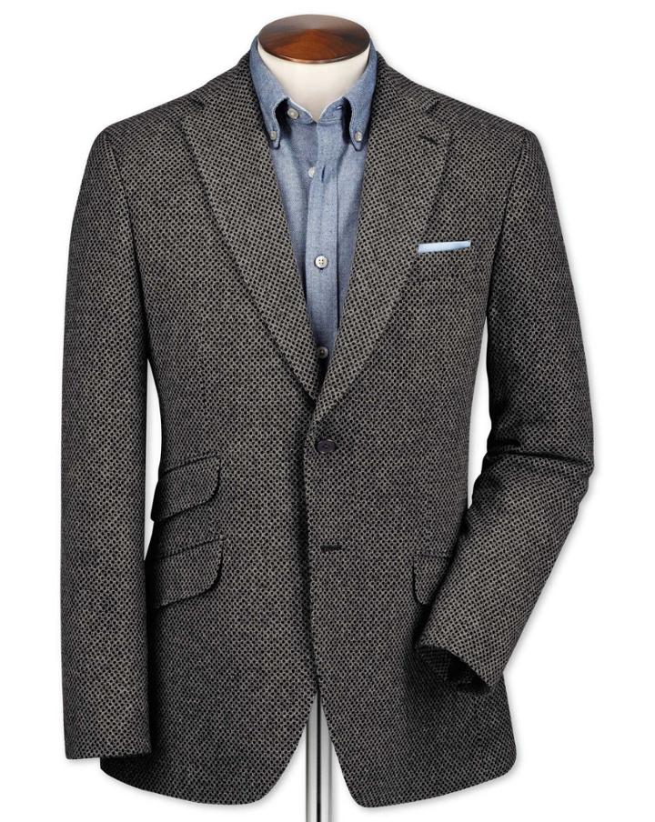 Charles Tyrwhitt Charles Tyrwhitt Slim Fit Grey Luxury Border Tweed Wool Jacket Size 36