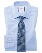  Extra Slim Fit Light Sky Blue Small Gingham Cotton Dress Shirt French Cuff Size 14.5/32 By Charles Tyrwhitt