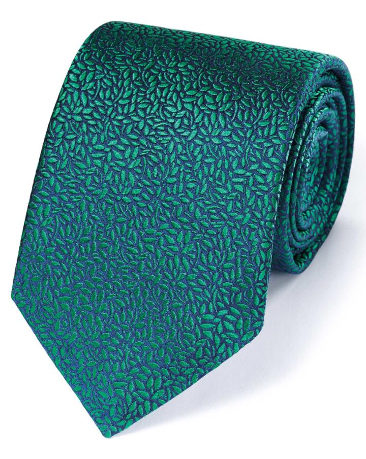 Charles Tyrwhitt Charles Tyrwhitt Green Silk English Luxury Floral Leaf Tie