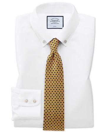  Extra Slim Fit White Button-down Collar Non-iron Twill Cotton Dress Shirt Single Cuff Size 15/33 By Charles Tyrwhitt