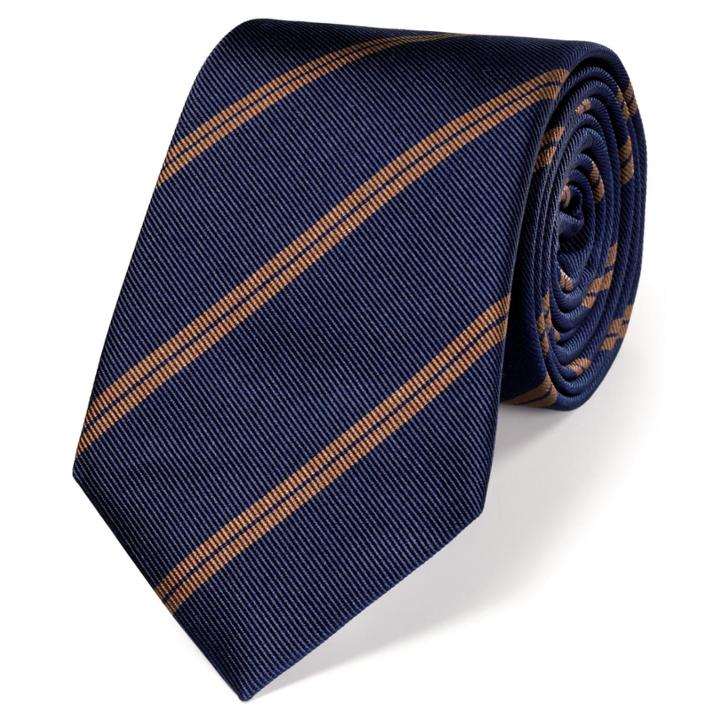 Charles Tyrwhitt Charles Tyrwhitt Classic Navy And Brown Double Stripe Tie