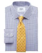  Extra Slim Fit Twill Grid Check Navy Cotton Dress Shirt Single Cuff Size 15.5/34 By Charles Tyrwhitt