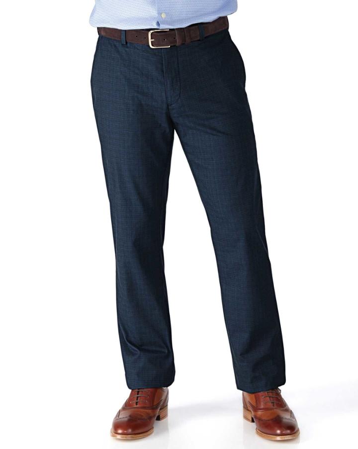 Charles Tyrwhitt Charles Tyrwhitt Indigo Classic Fit Prince Of Wales Check Stretch Cotton Tailored Pants Size W32 L32