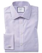  Classic Fit Non-iron Lilac And Blue Multi Stripe Cotton Dress Shirt French Cuff Size 15/33 By Charles Tyrwhitt