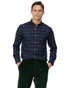  Extra Slim Fit Soft Washed Non-iron Twill Navy Grid Check Cotton Casual Shirt Single Cuff Size Small By Charles Tyrwhitt