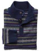 Charles Tyrwhitt Navy Multi Fairisle Button Neck Wool Sweater Size Medium By Charles Tyrwhitt