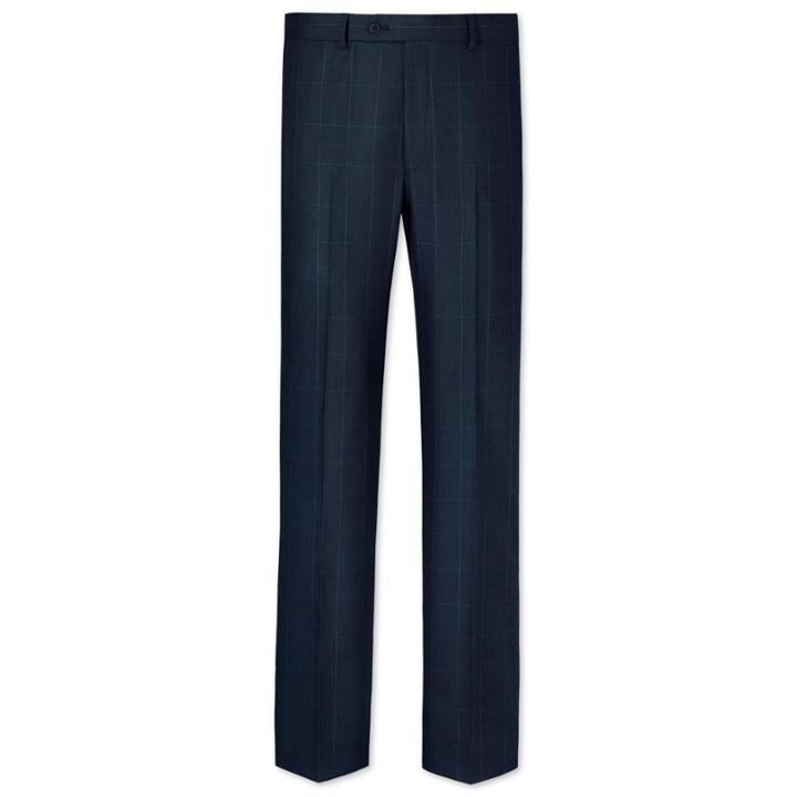 Charles Tyrwhitt Charles Tyrwhitt Mid Blue Classic Fit Windowpane Travel Suit Super 120 Wool Pants Size W36 L32
