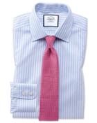  Classic Fit Sky Blue Dobby Textured Stripe Cotton Dress Shirt Single Cuff Size 15.5/33 By Charles Tyrwhitt