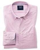  Slim Fit Pink Gingham Soft Washed Non-iron Stretch Cotton Casual Shirt Single Cuff Size Medium By Charles Tyrwhitt