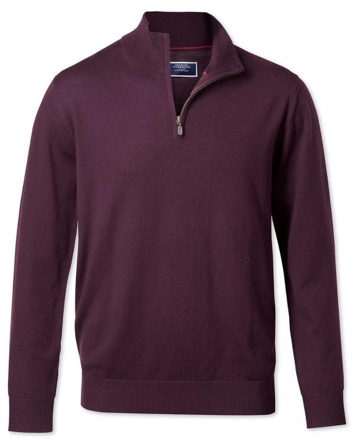  Wine Zip Neck Merino 100percent Merino Wool Sweater Size Xs By Charles Tyrwhitt