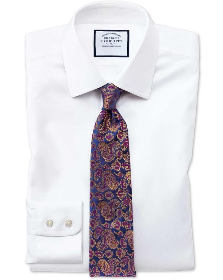 Charles Tyrwhitt Slim Fit Non-iron Step Weave White Cotton Dress Shirt Single Cuff Size 14.5/32 By Charles Tyrwhitt