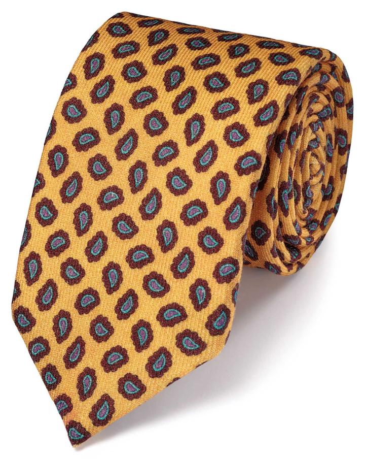 Charles Tyrwhitt Charles Tyrwhitt Gold Silk Print Luxury Tie