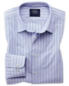  Slim Fit Blue And White Stripe Soft Texture Cotton Casual Shirt Single Cuff Size Medium By Charles Tyrwhitt