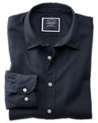 Charles Tyrwhitt Slim Fit Washed Dark Navy Honeycomb Textured Cotton Casual Shirt Single Cuff Size Large By Charles Tyrwhitt