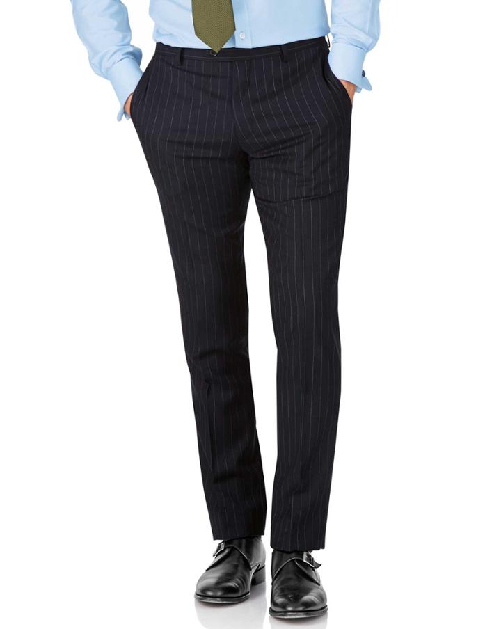 Charles Tyrwhitt Navy Stripe Slim Fit Twill Business Suit Wool Pants Size W36 L34 By Charles Tyrwhitt
