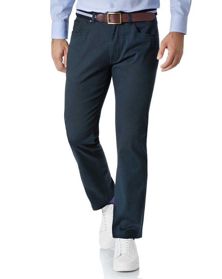  Teal Slim Fit 5 Pocket Cotton Tailored Pants Size W30 L30 By Charles Tyrwhitt