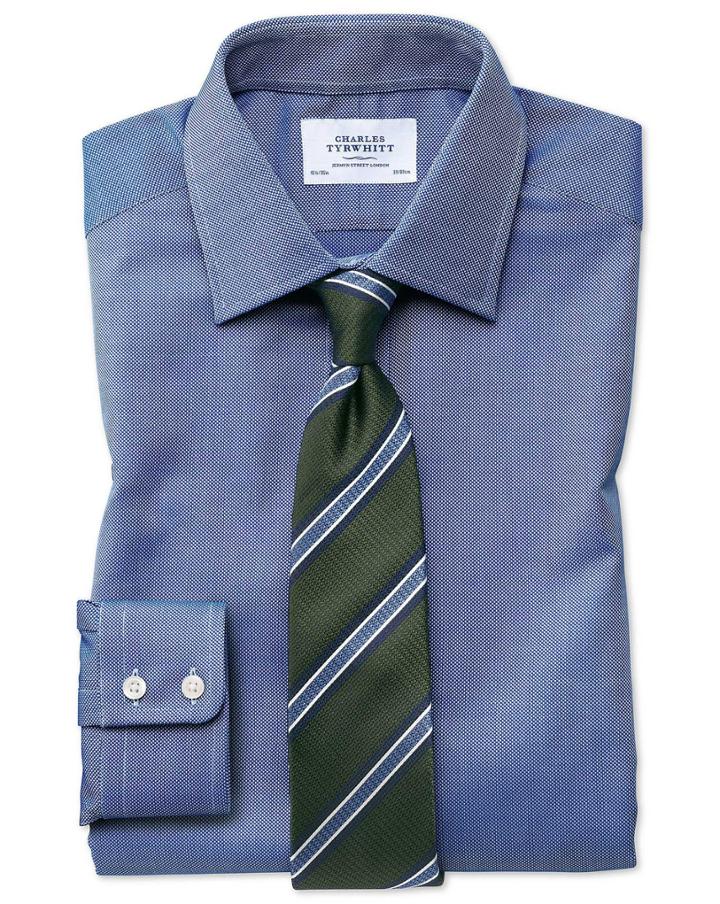  Extra Slim Fit Egyptian Cotton Royal Oxford Royal Blue Dress Shirt French Cuff Size 14.5/33 By Charles Tyrwhitt