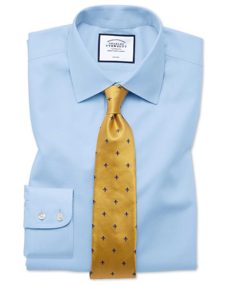  Extra Slim Fit Sky Blue Non-iron Twill Cotton Dress Shirt French Cuff Size 14.5/32 By Charles Tyrwhitt