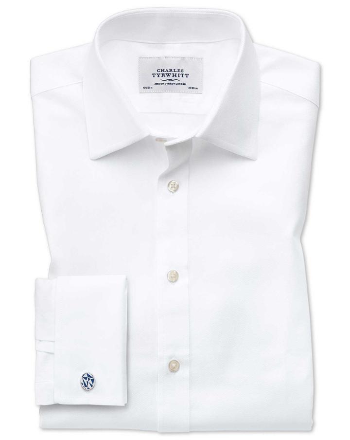 Charles Tyrwhitt Classic Fit Egyptian Cotton Cavalry Twill White Dress Shirt Single Cuff Size 15/35 By Charles Tyrwhitt