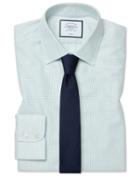  Extra Slim Fit Non-iron Dash Weave Green Cotton Dress Shirt Single Cuff Size 14.5/32 By Charles Tyrwhitt