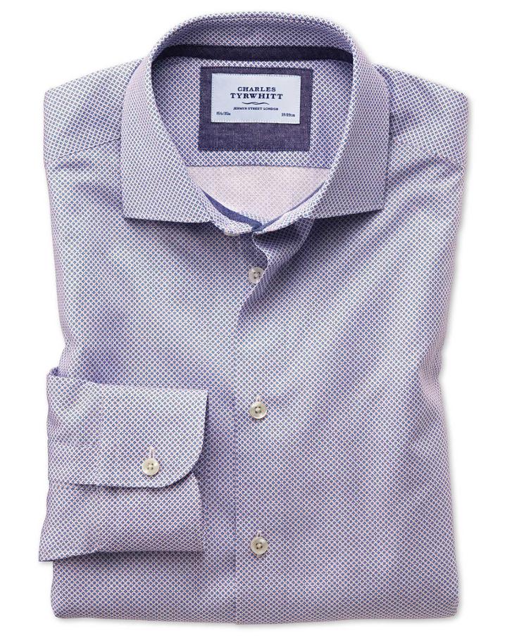 Charles Tyrwhitt Slim Fit Semi-spread Collar Business Casual Motif Print Red And Blue Egyptian Cotton Dress Shirt Single Cuff Size 15/33 By Charles Tyrwhitt