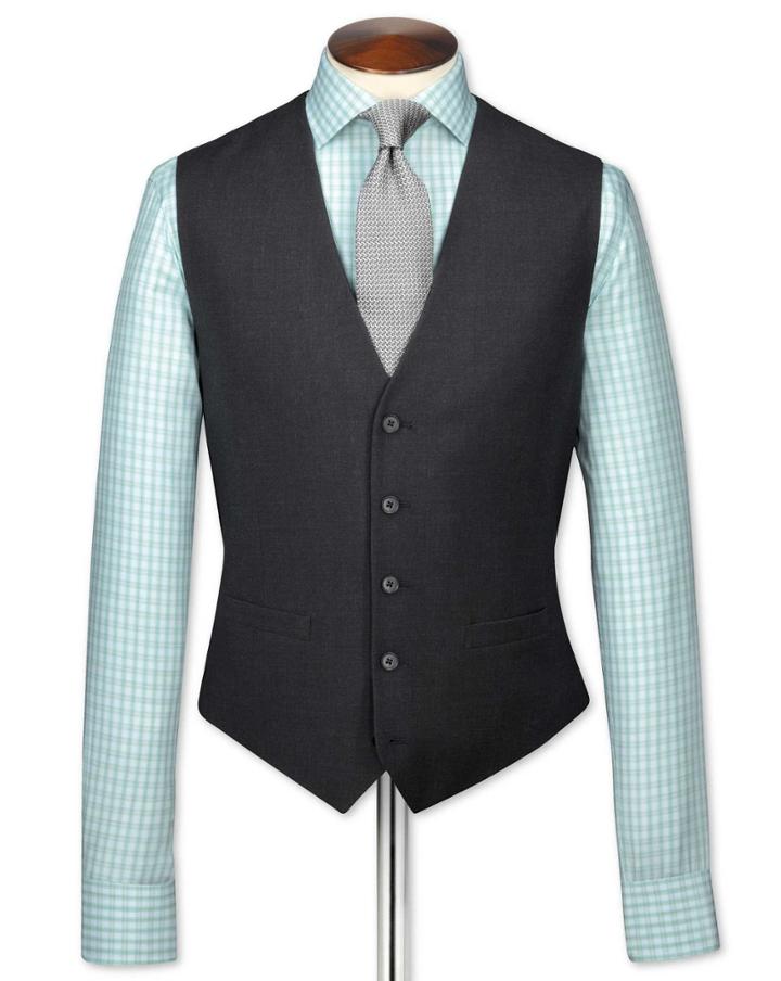  Charcoal Adjustable Fit Twill Business Suit Wool Vest Size W36 By Charles Tyrwhitt