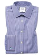  Slim Fit Non-iron Navy Bengal Stripe Cotton Dress Shirt Single Cuff Size 14.5/33 By Charles Tyrwhitt