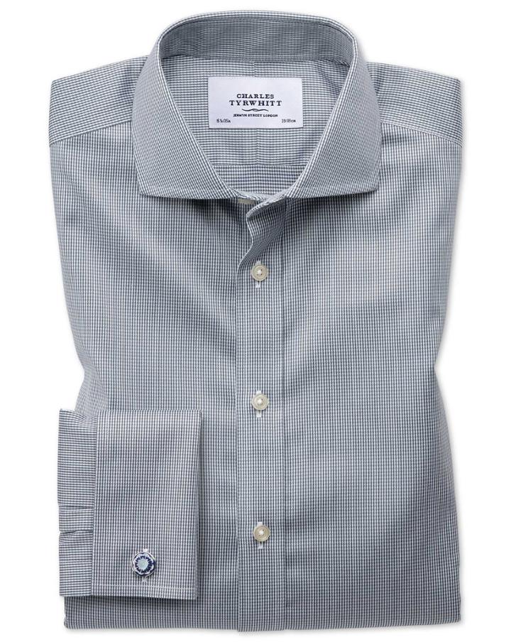 Charles Tyrwhitt Extra Slim Fit Spread Collar Non-iron Puppytooth Dark Grey Cotton Dress Shirt French Cuff Size 14.5/32 By Charles Tyrwhitt