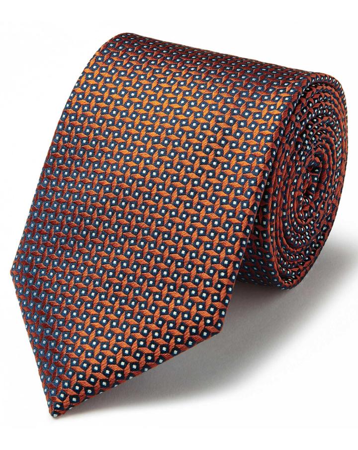  Orange Silk Geometric Square Classic Tie By Charles Tyrwhitt