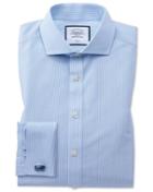  Extra Slim Fit Spread Collar Non-iron Bengal Stripe Sky Blue Cotton Dress Shirt French Cuff Size 14.5/32 By Charles Tyrwhitt