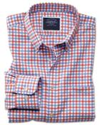 Charles Tyrwhitt Classic Fit Button-down Non-iron Twill Red And Sky Blue Gingham Cotton Casual Shirt Single Cuff Size Medium By Charles Tyrwhitt
