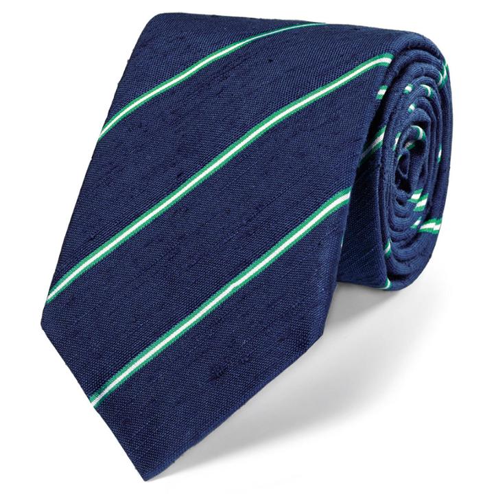 Charles Tyrwhitt Charles Tyrwhitt Luxury Navy And Green Textured Narrow Stripe Tie