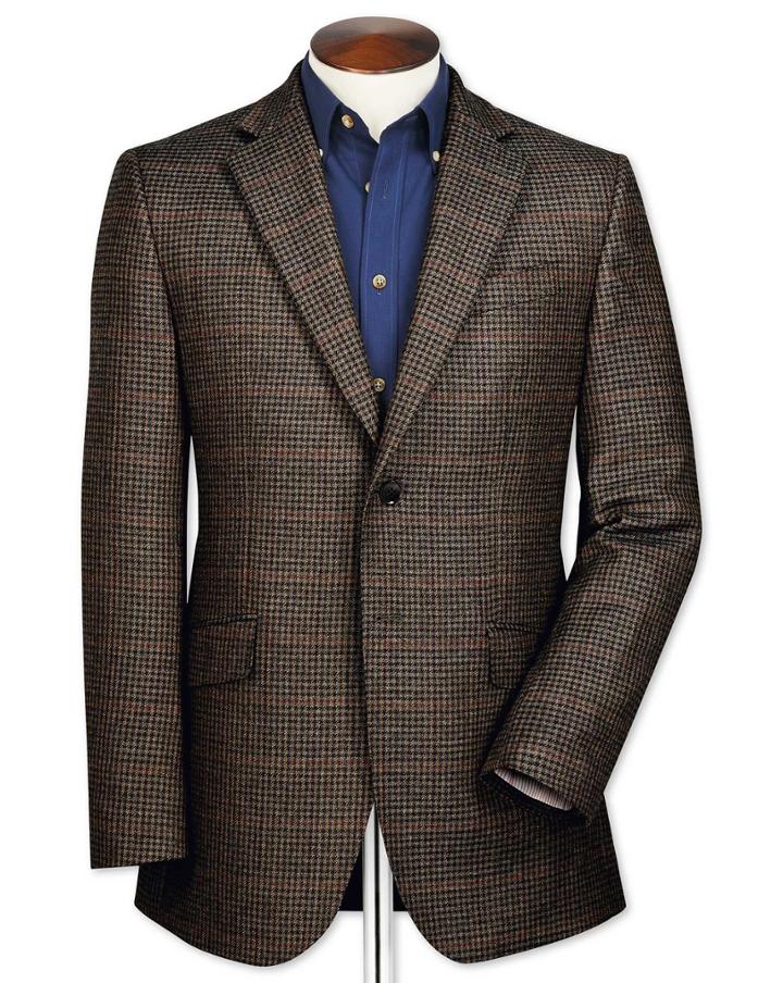 Charles Tyrwhitt Classic Fit Brown Semi-plain Lambswool Wool Jacket Size 40 By Charles Tyrwhitt