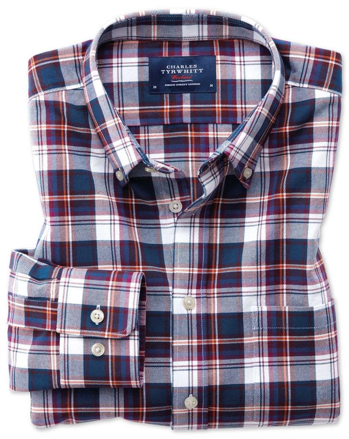 Charles Tyrwhitt Classic Fit Button-down Washed Oxford White Multi Check Cotton Casual Shirt Single Cuff Size Small By Charles Tyrwhitt