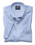  Classic Fit Sky Blue Washed Oxford Short Sleeve Cotton Casual Shirt Single Cuff Size Small By Charles Tyrwhitt