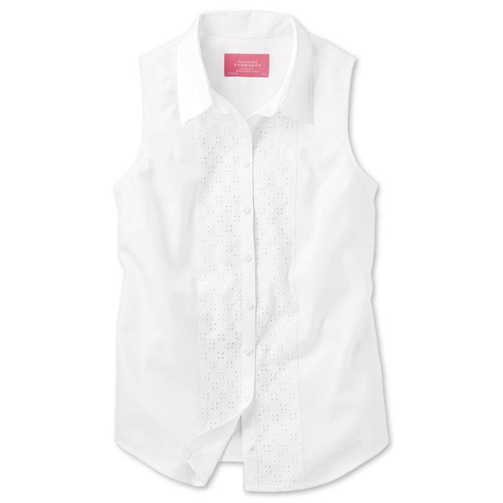 Charles Tyrwhitt Charles Tyrwhitt White Broderie Semi-fitted Sleeveless Shirt (12)