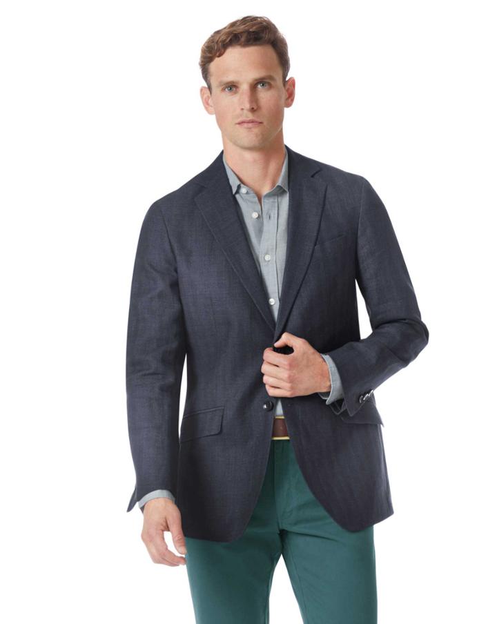  Slim Fit Navy Cotton Linen Linen Jacket Size 36 By Charles Tyrwhitt